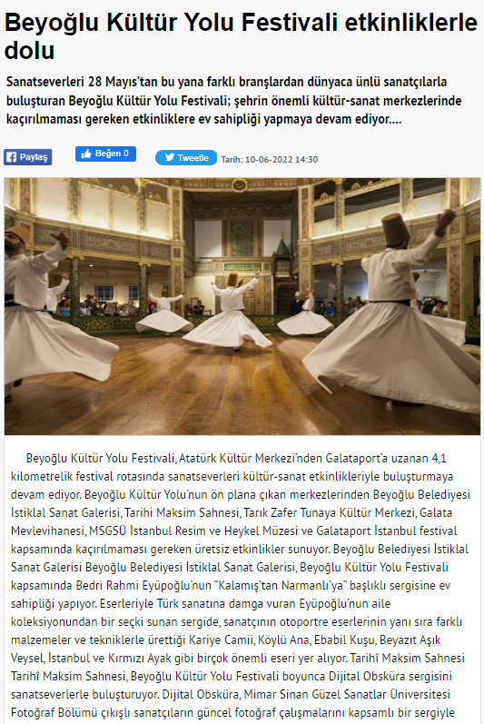 Beyoğlu Kültür Yolu Festivali Yarın Sona Erecek